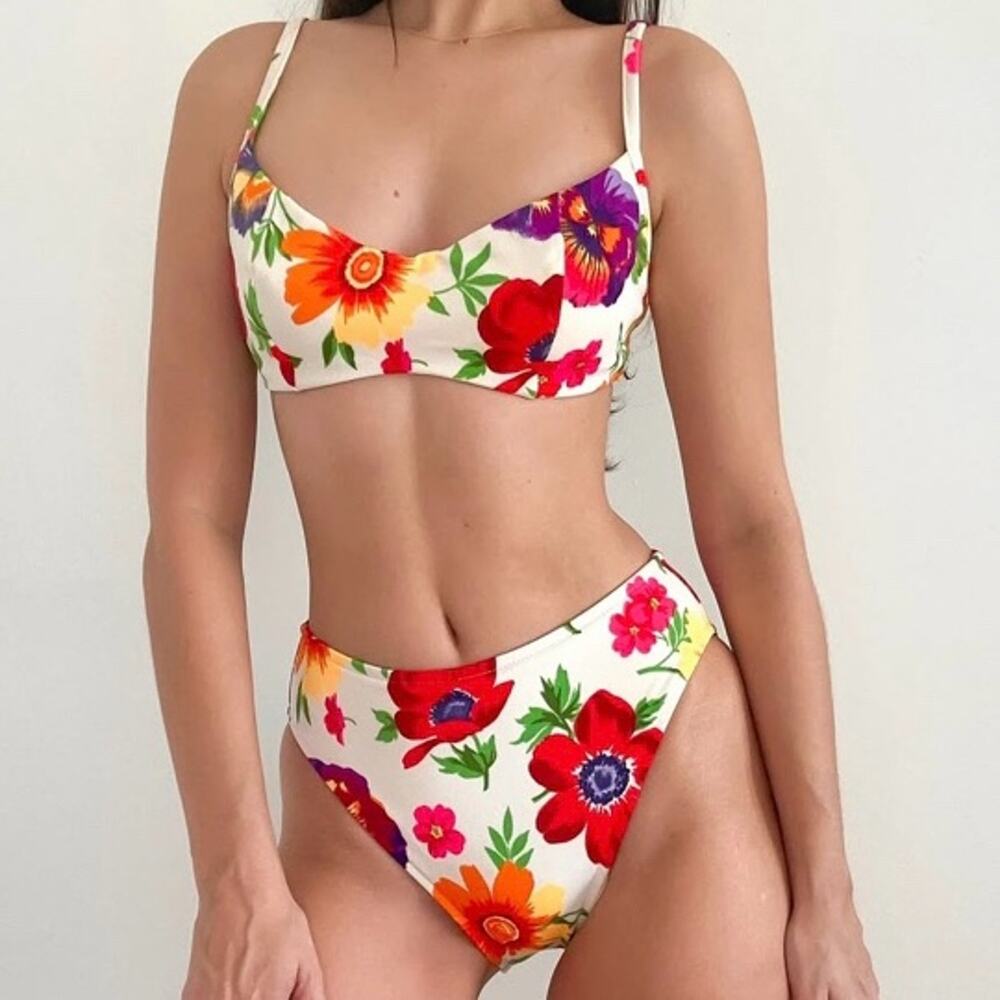 Illusions by Cole Vintage VTG Floral Poppy Subglower 2 Piece Bikini Small (0829)